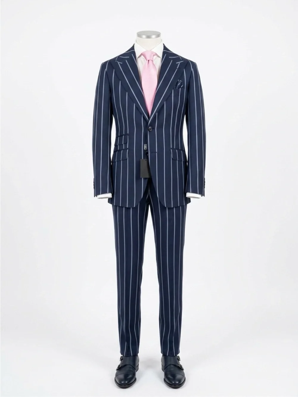 Navy bold Pinstripe super 150 wool suit  Made in Italy